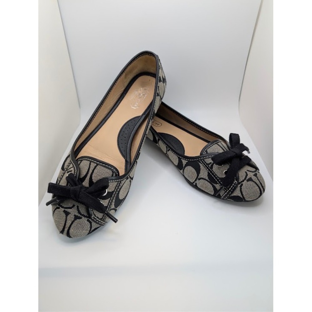 Coach Jayne Ballet Flats Women 7.5 Black Grey Signature C Monogram F2070